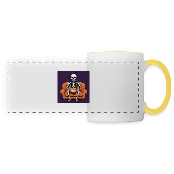 Squelette Coach Popcorn Halloween Cadeau Drôle - Mug panoramique contrasté et blanc - blanc/jaune - Devant