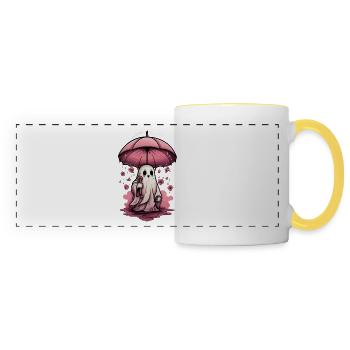Ghost in the Rain with Pink Umbrella Gift - Panoramic Mug - white/yellow - Front