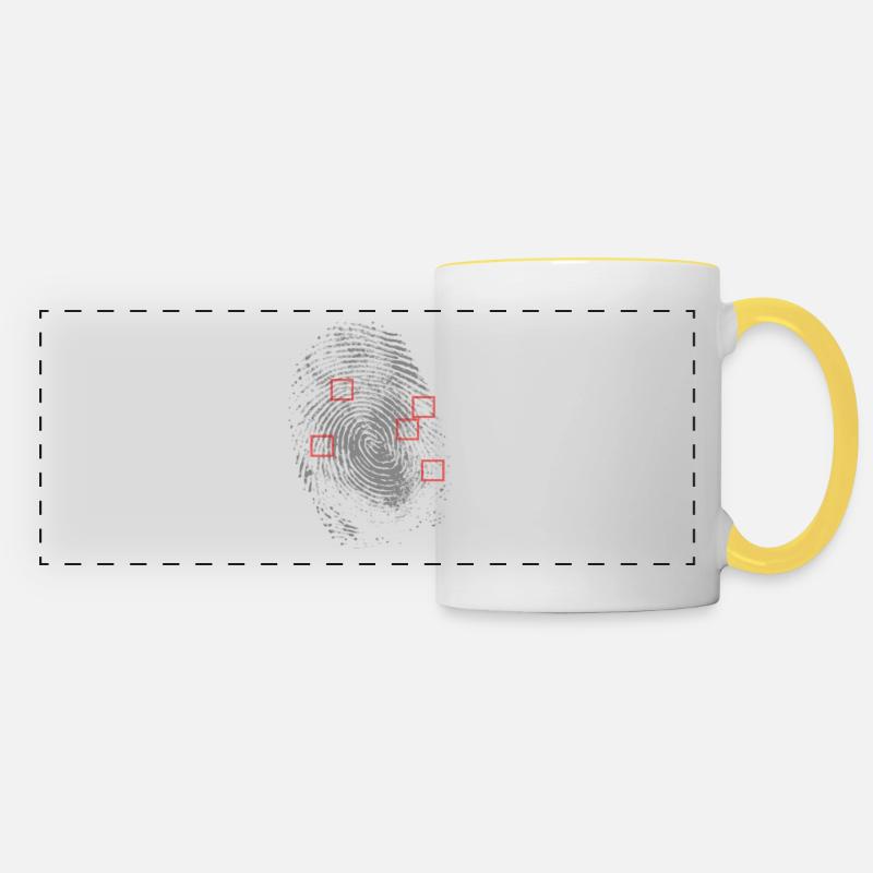 Empreintes digitales avec identification des caractéristiques. - Mug panoramique contrasté et blanc - blanc/jaune
