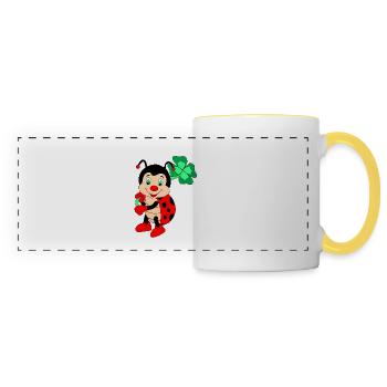 Coccinelle avec trèfle, peinte à la main - Mug panoramique contrasté et blanc - blanc/jaune - Devant