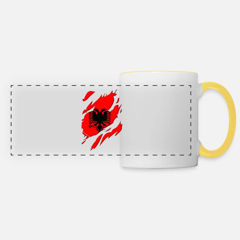 Albania flag torn motif - Panoramic Mug - white/yellow