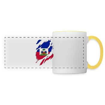 Haiti flag torn motif - Panoramic Mug - white/yellow - Front