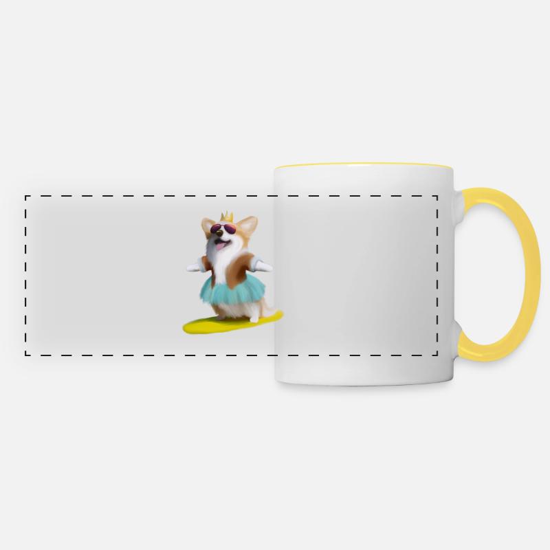 surfer Corgi - Panoramatasse - Weiß/Gelb