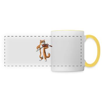 Chat jouant du violon - Mug panoramique contrasté et blanc - blanc/jaune - Devant