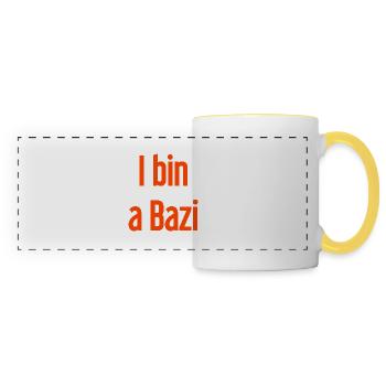 Je suis un Bazi – proverbe bavarois avec humour - Mug panoramique contrasté et blanc - blanc/jaune - Devant