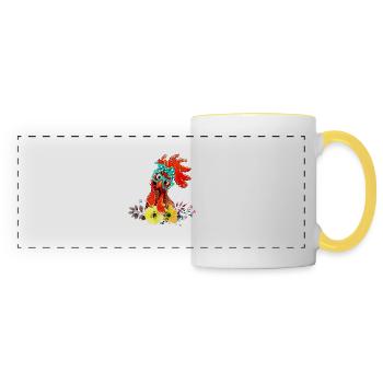 Poulet poules poules poules à lunettes - Mug panoramique contrasté et blanc - blanc/jaune - Devant