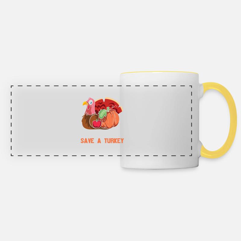 eat pizza save a turkey - Funny Turkey - Panoramic Mug - white/yellow