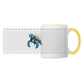 Turtle est composé de pixels - Mug panoramique contrasté et blanc - blanc/jaune - Devant