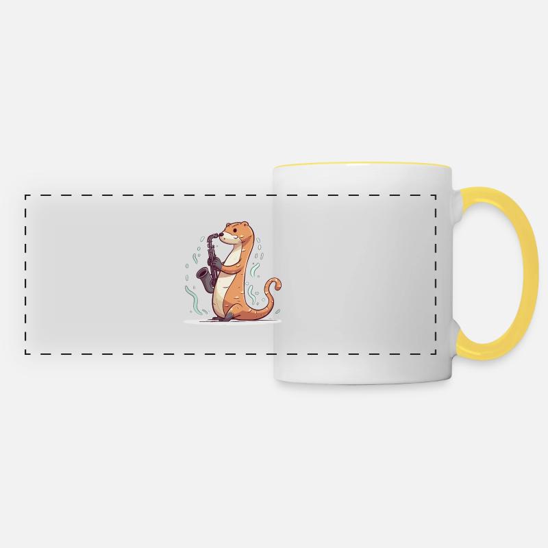Saxophone Otter - Panoramic Mug - white/yellow