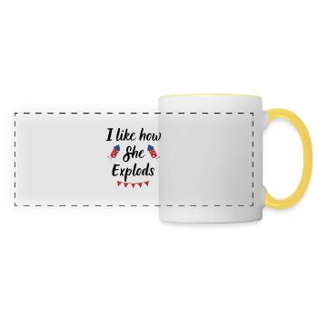 J’aime comment elle explose drôle 4th of July - Mug panoramique contrasté et blanc - blanc/jaune - Devant