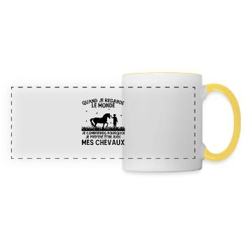 Citation cheval , je préfère être avec mes chevaux - Mug panoramique contrasté et blanc - blanc/jaune - Devant