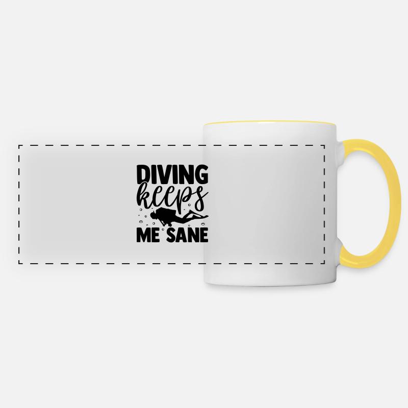 Tauchen Spruch - Diving keeps me sane - Panoramatasse - Weiß/Gelb