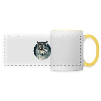 fox wild dog menacing illustration in a circle of glances - Panoramic Mug - white/yellow - Front