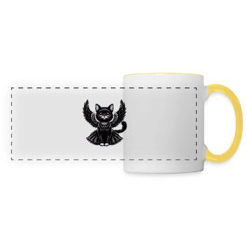 Chat Noir Gothique Ailes D’ange Baroque - Mug panoramique contrasté et blanc - blanc/jaune - Devant