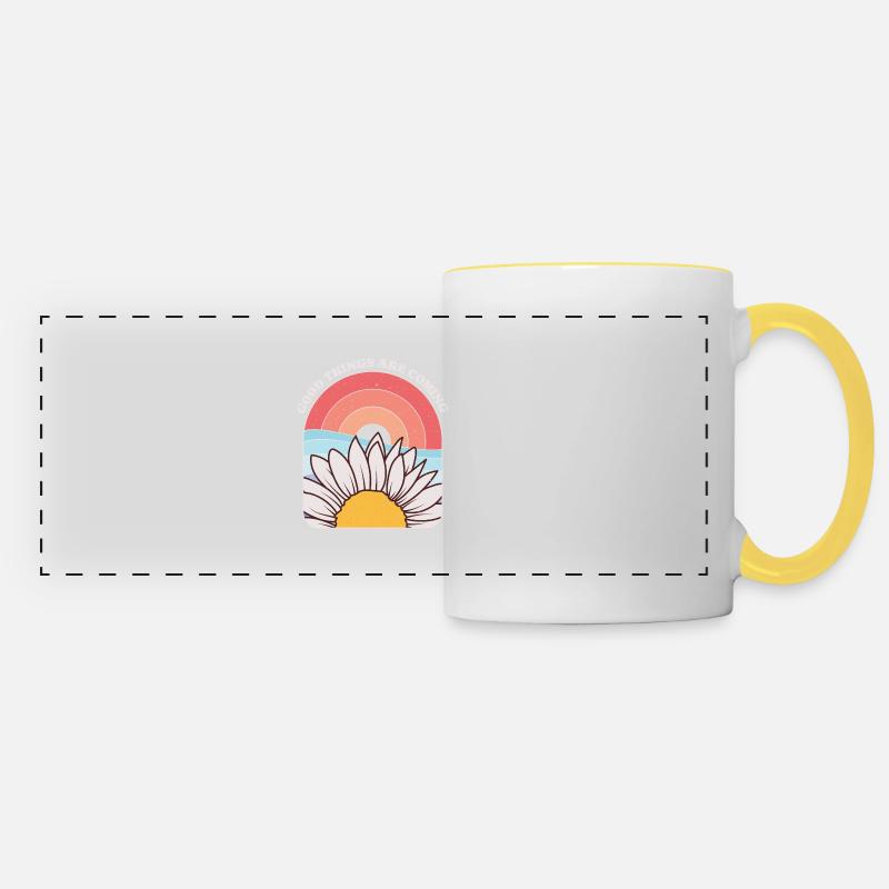 Gänseblümchen und Sonne Inspirierende Phrasengrafik - Panoramatasse - Weiß/Gelb