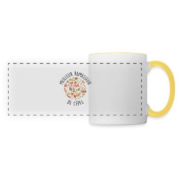 Cèpe Champignons champignon Ramasseur Cueillette - Mug panoramique contrasté et blanc - blanc/jaune - Devant