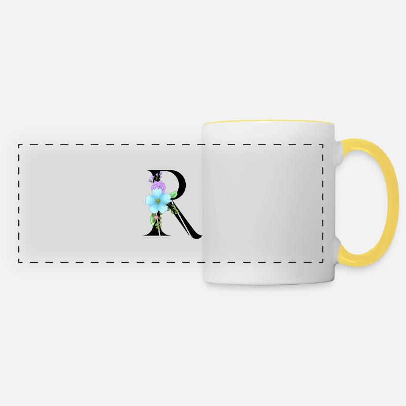 Elegant letter 'R' with flowers - Panoramic Mug - white/yellow