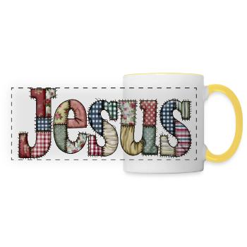 Patchwork Jesus Lettering - Panoramic Mug - white/yellow - Front