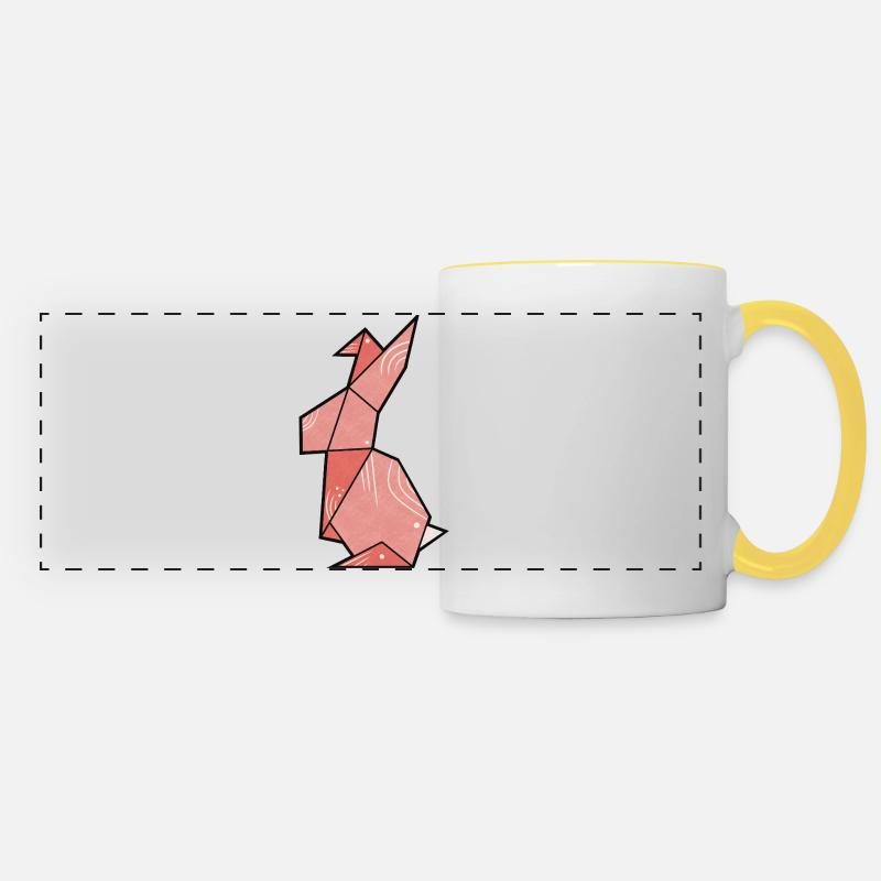 Pink Rabbit - Bunny Origami Style - Panoramic Mug - white/yellow