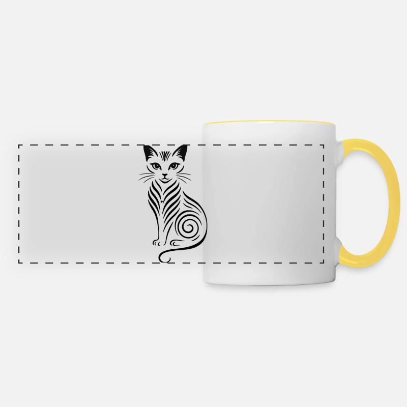Night Cat Silhouette - Panoramic Mug - white/yellow