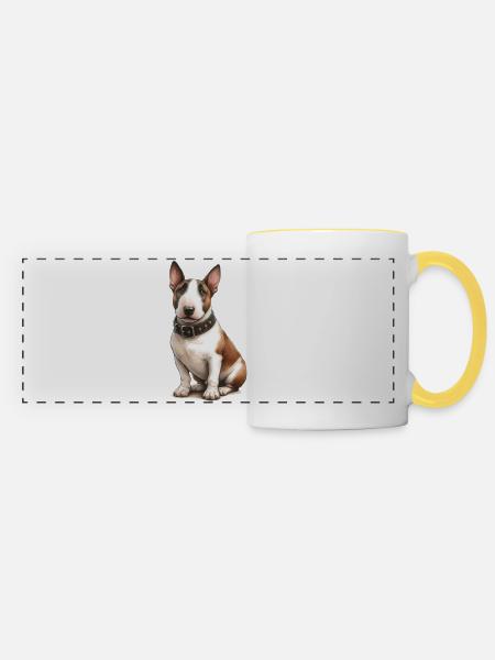 Pitbull Terrier Illustration - Panoramatasse - Weiß/Gelb