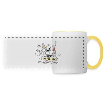 Pelleteuse Chantier humour - Mug panoramique contrasté et blanc - blanc/jaune - Devant