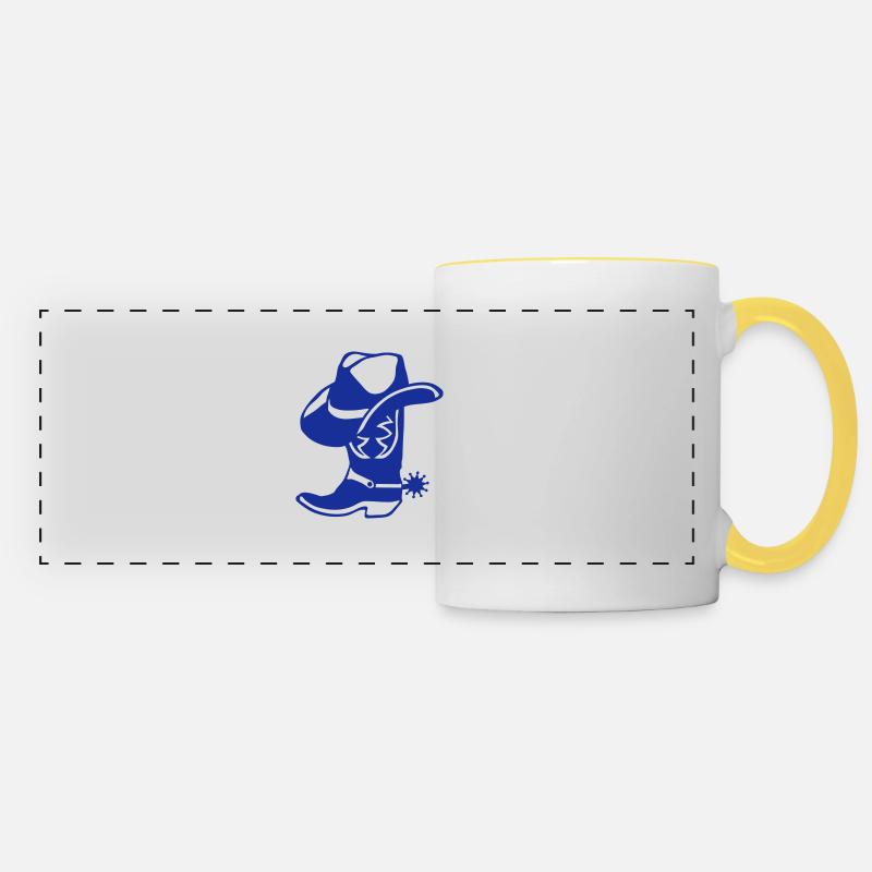 Cowboy boot hat logo 5 - Panoramic Mug - white/yellow