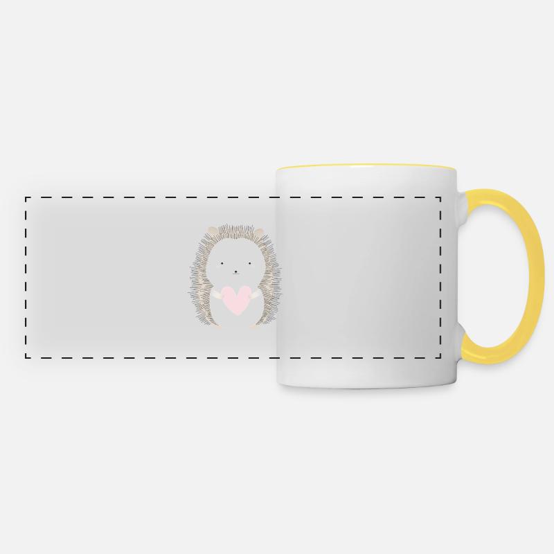 Hérisson avec coeur - Mug panoramique contrasté et blanc - blanc/jaune
