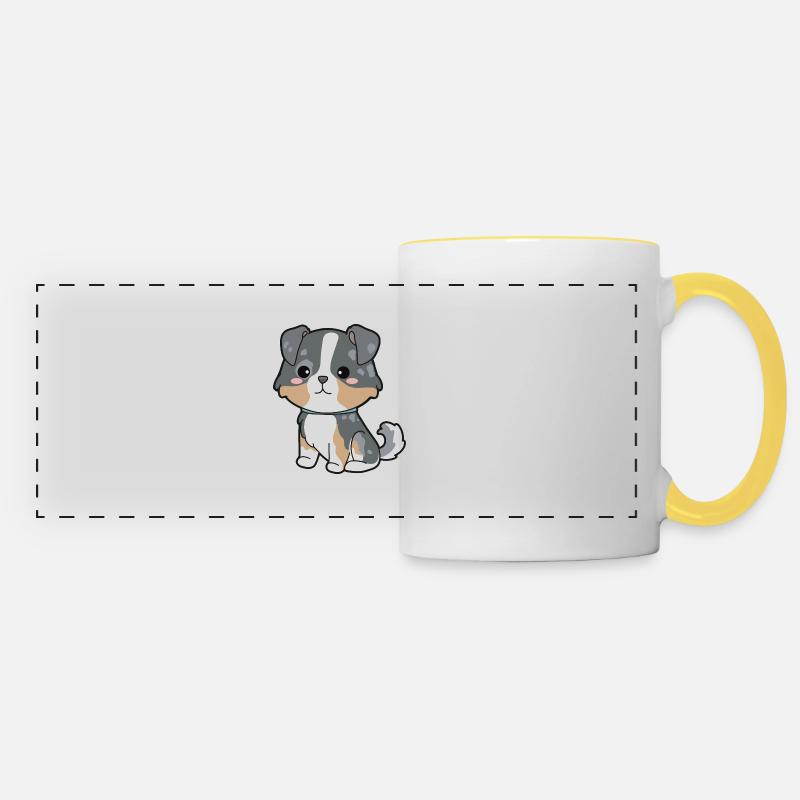 Australian Shepherd - Mug panoramique contrasté et blanc - blanc/jaune