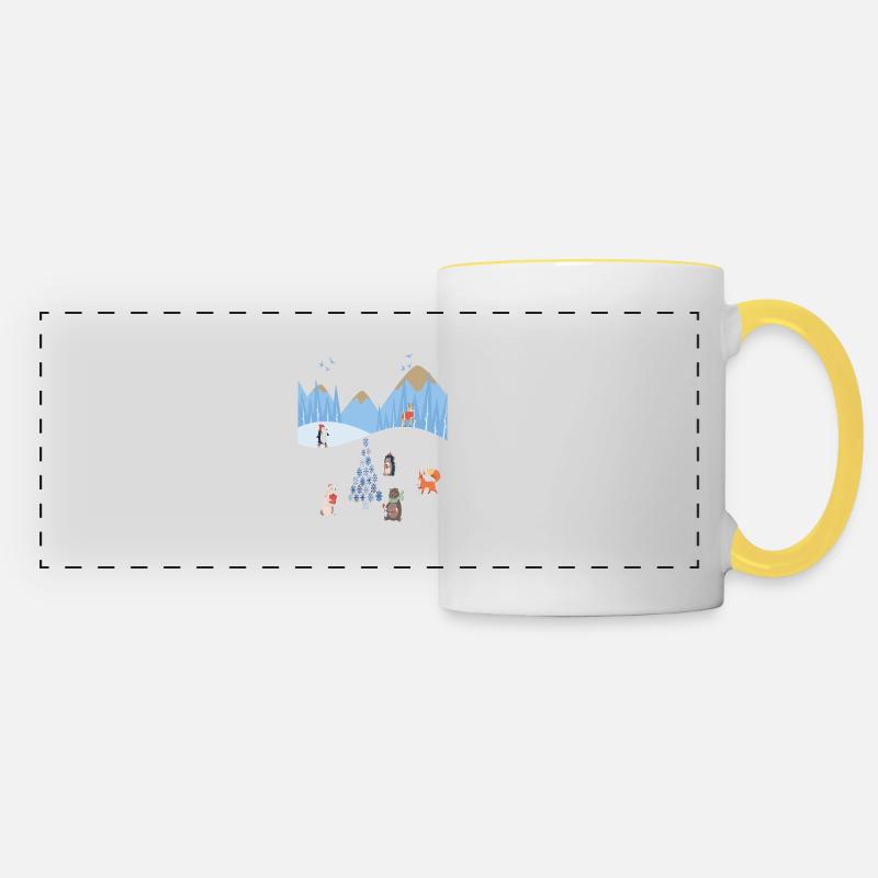 Christmas Wintertime Animal Parade - Panoramic Mug - white/yellow