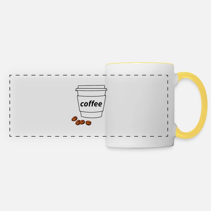 Becher mit 4 Kaffeebohnen - Panoramatasse - Weiß/Gelb