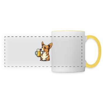 Shiba et bière. Motif amusant pour les amoureux des chiens - Mug panoramique contrasté et blanc - blanc/jaune - Devant