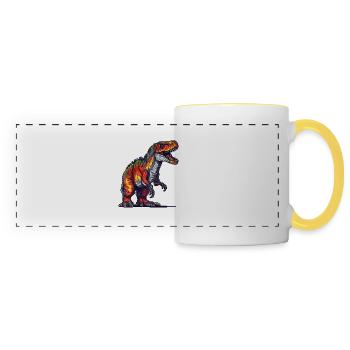 Pixel Tyrannosaurus Rex in bright colors - Panoramic Mug - white/yellow - Front