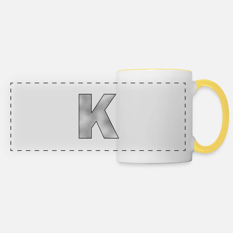 Letter K Silver - Panoramic Mug - white/yellow