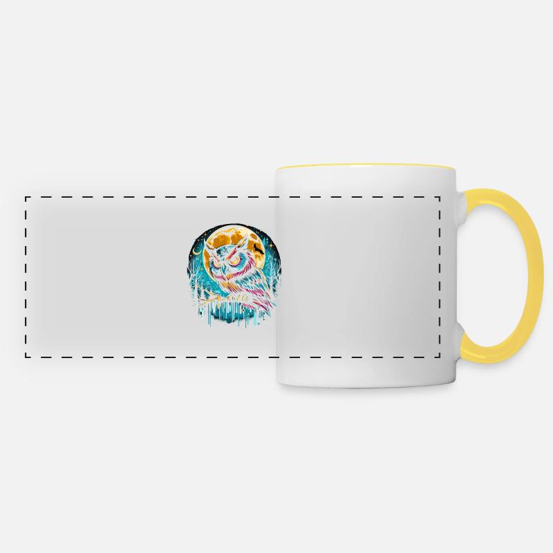 Chouette dans la nuit - Mug panoramique contrasté et blanc - blanc/jaune