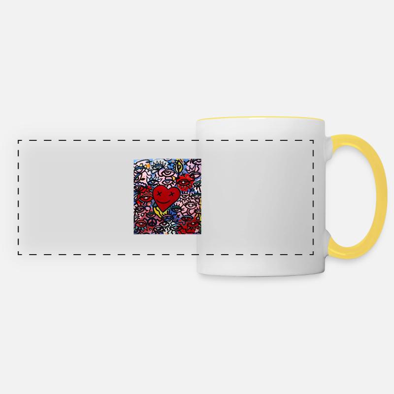 Graffiti Corazon y ojos - Mug panoramique contrasté et blanc - blanc/jaune