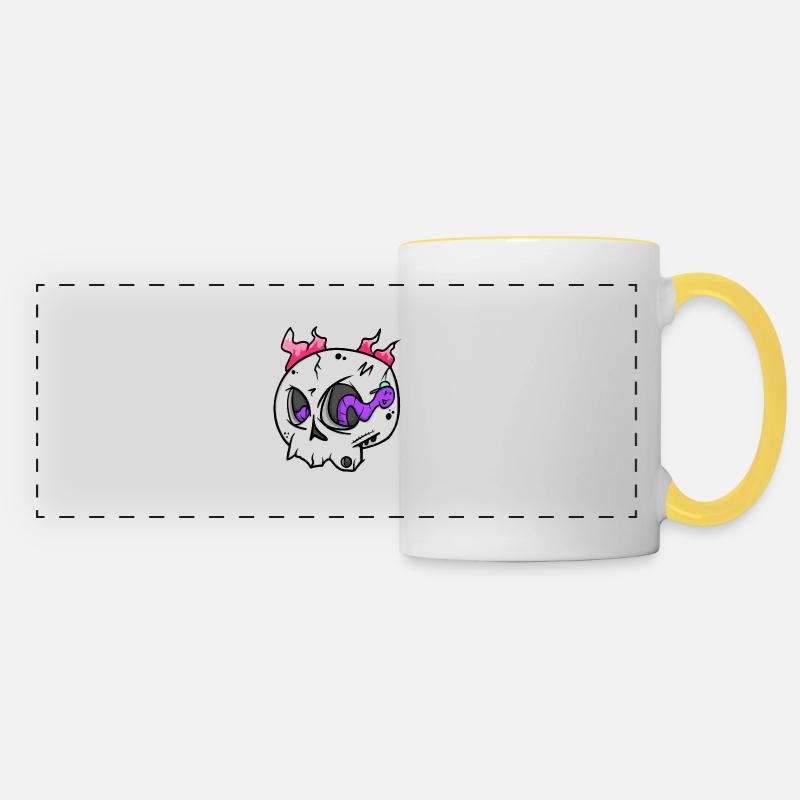 Skull & Worm : Crâne coloré avec une touche d’originalité ! - Mug panoramique contrasté et blanc - blanc/jaune
