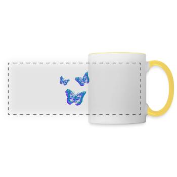 Magical Butterflies in a Blue and Purple Palette - Panoramic Mug - white/yellow - Front