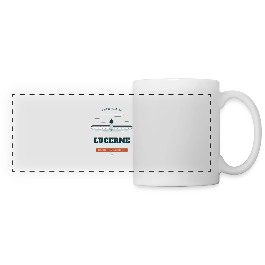 Lucerne badge on a panoramic mug, white