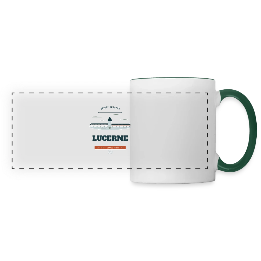 Lucerne badge on a panoramic mug, white/dark green