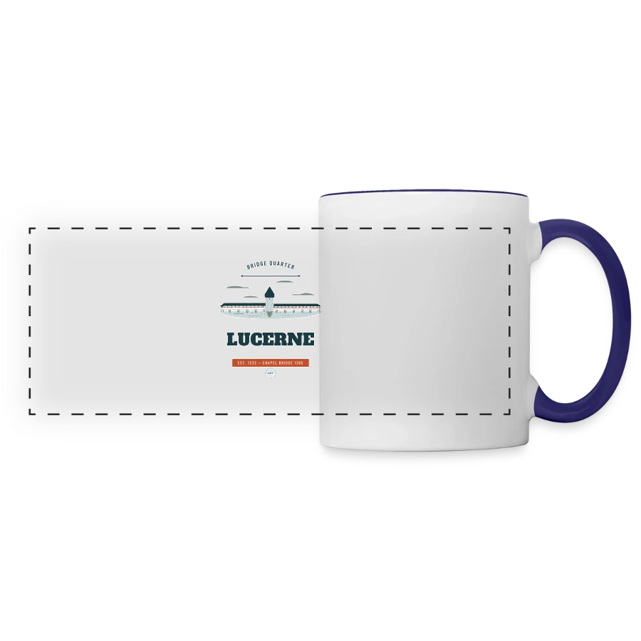 Lucerne badge on a panoramic mug, white/cobalt blue