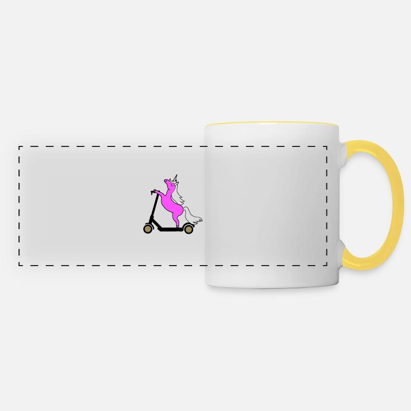Pink Unicorn Rides E Scooter Scooter - Mug panoramique contrasté et blanc - blanc/jaune