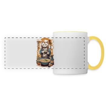 Soupes Ramen pour chats amour Kanji Style affiche Design - Mug panoramique contrasté et blanc - blanc/jaune - Devant