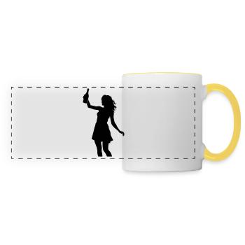 Silhouette de fêtarde célébrant la consommation d’alcool - Mug panoramique contrasté et blanc - blanc/jaune - Devant