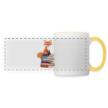 Fuchs auf Bücherstapel - Panoramatasse - Weiß/Gelb - Vorne