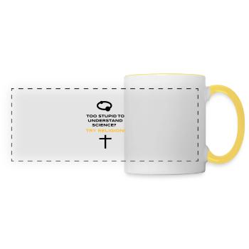 Science vs. Religion - Mug panoramique contrasté et blanc - blanc/jaune - Devant