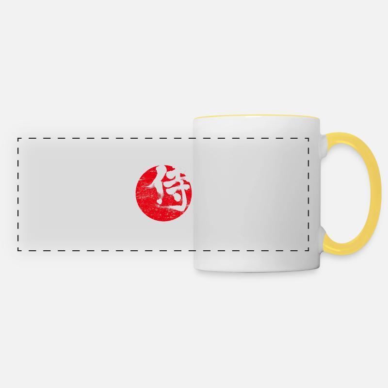 Ronin Samurai Drapeau japonais Japon signe - Mug panoramique contrasté et blanc - blanc/jaune