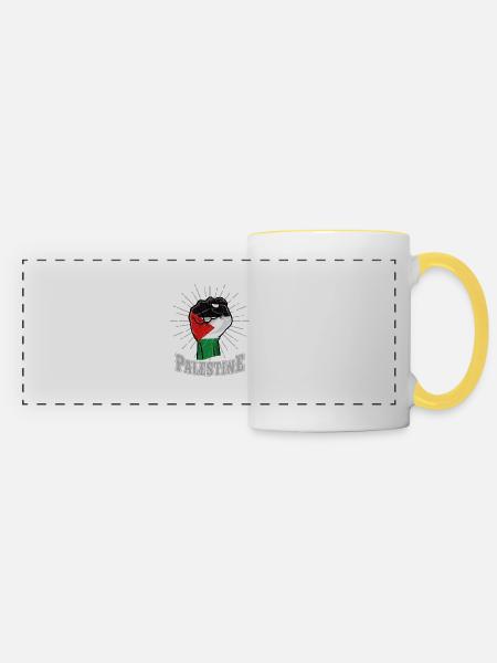 Palestine poing - Mug panoramique contrasté et blanc - blanc/jaune