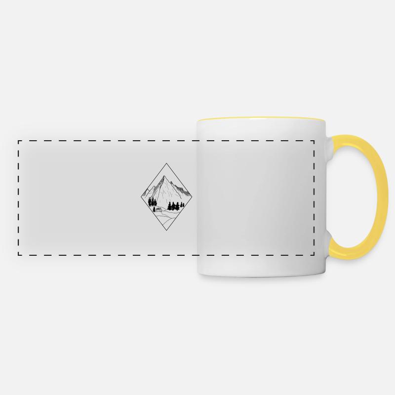 mountains with cabin in the forest gift - Panoramic Mug - white/yellow