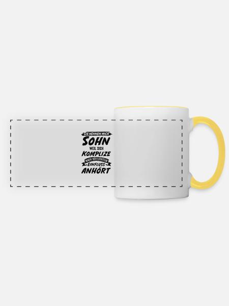 Sohn Komplize Lustige Sprüche Geschenk - Panoramatasse - Weiß/Gelb
